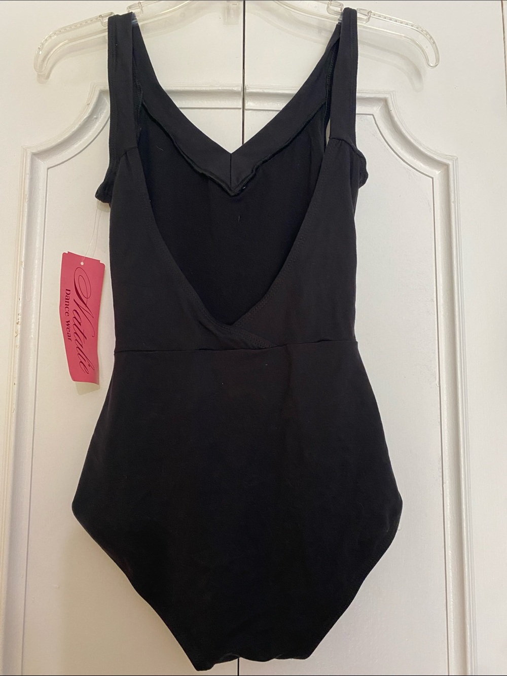 Natalie Dancewear Classic Black V-neck Open Back Leotard - Size Medkum  NWT - Picture 4 of 4